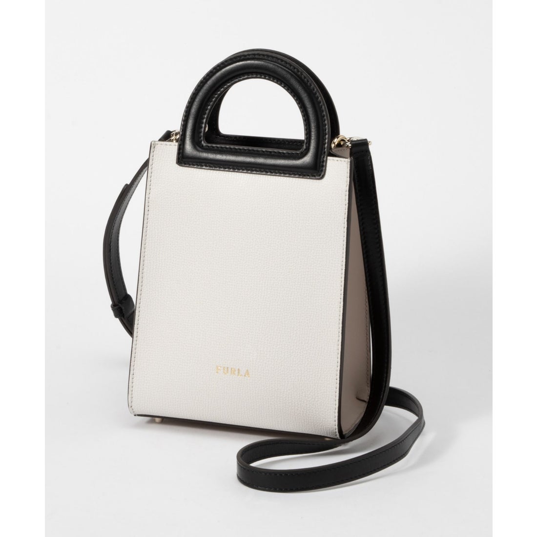 FURLAフルラ レザーショルダーバッグ ミニ 2way ホワイト×ブラック