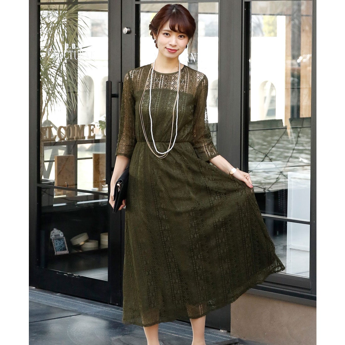 Antique & Fashion Doll 緑色 レースドレス Antique & Fashion Doll