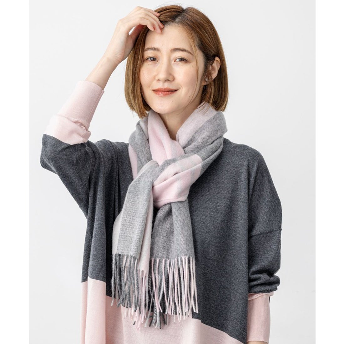 ニジュウサンク 23区 カシミヤ チェック マフラー （ピンク系