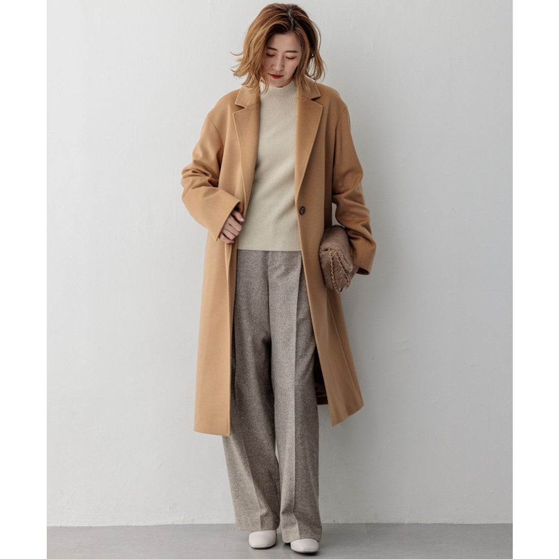 23区 ベージュ シングルボタン チェスターコート 38