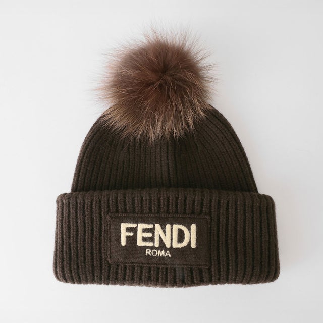 FENDI 2点セット ニット帽 手袋 五本指 ロゴ ウール ブラウン FENDI 2