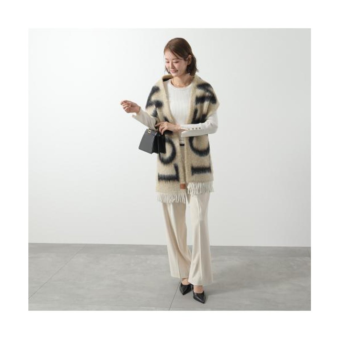 試着のみ】LOEWE ロエベ アナグラム ホワイト モヘア＆ウール マフラー