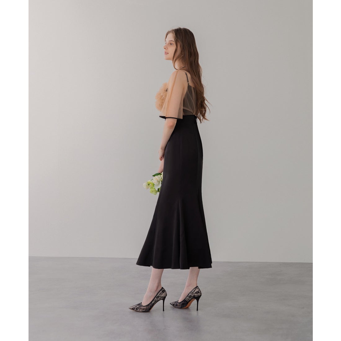 レジャ Leja ボリュームチュールパイピングフレアドレスワンピース美脚