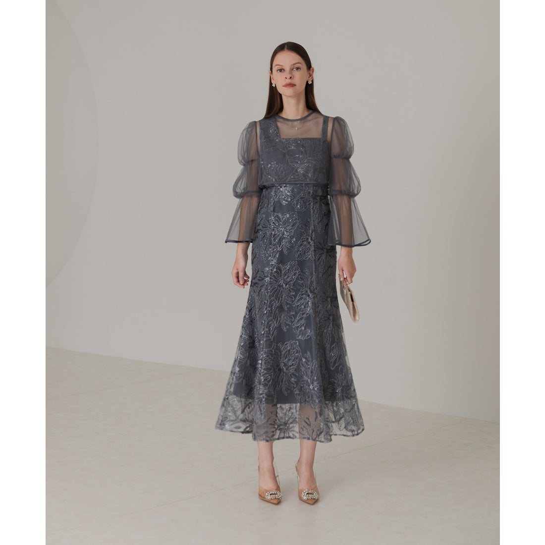 レジャ Leja フレアスリーブボレロ花柄刺繍マーメイドドレスワンピース