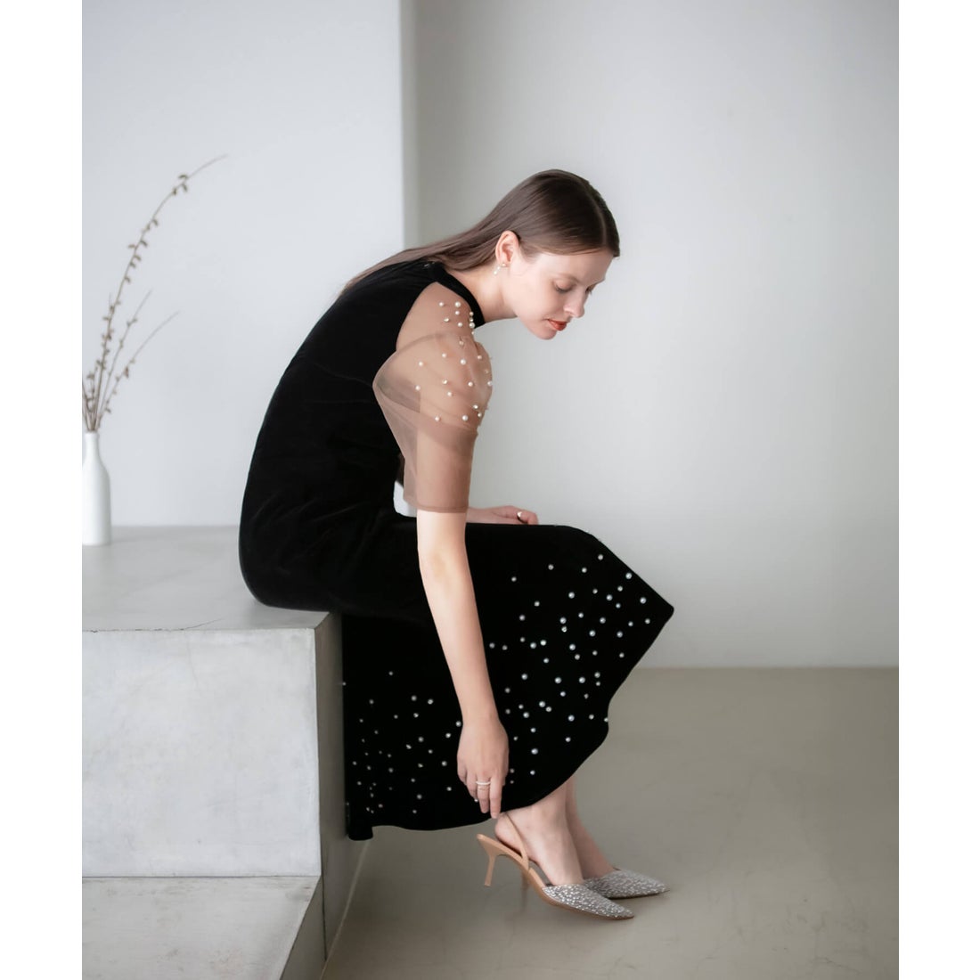 Lejaブラック パール マーメイドドレス S Lejaブラック パール