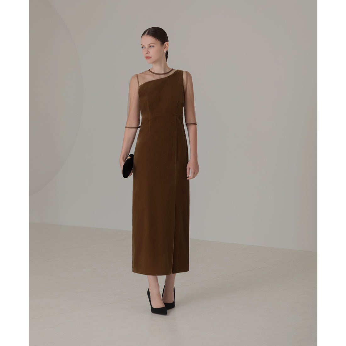 レジャ Leja アシンメトリーティアードフリル3WAYベロアIラインドレス