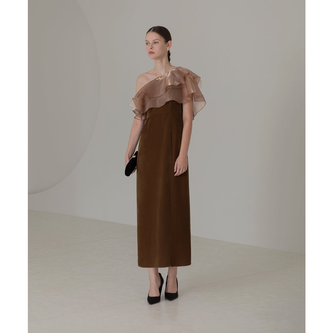 レジャ Leja アシンメトリーティアードフリル3WAYベロアIラインドレス