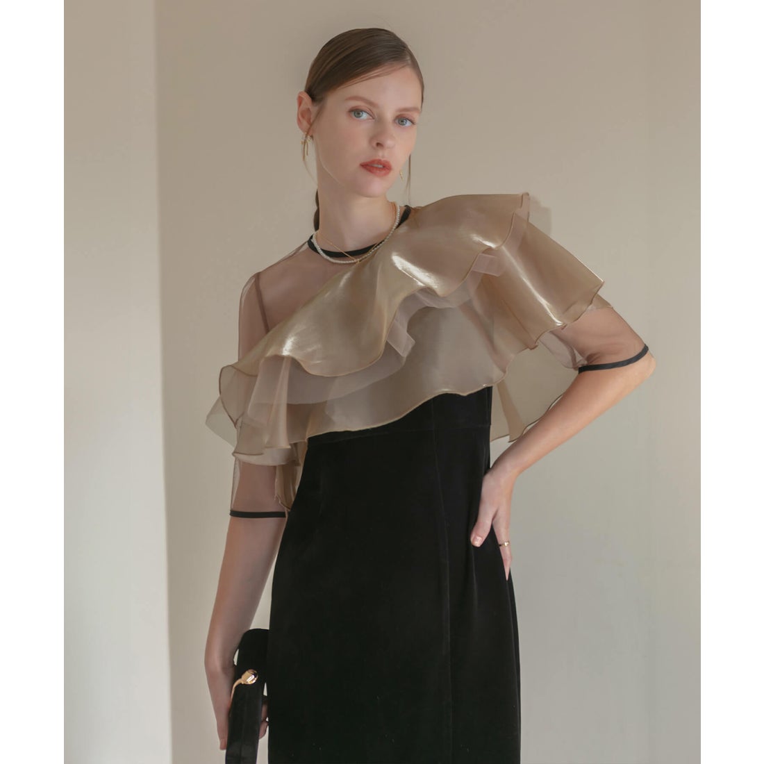 レジャ Leja アシンメトリーティアードフリル3WAYベロアIラインドレス