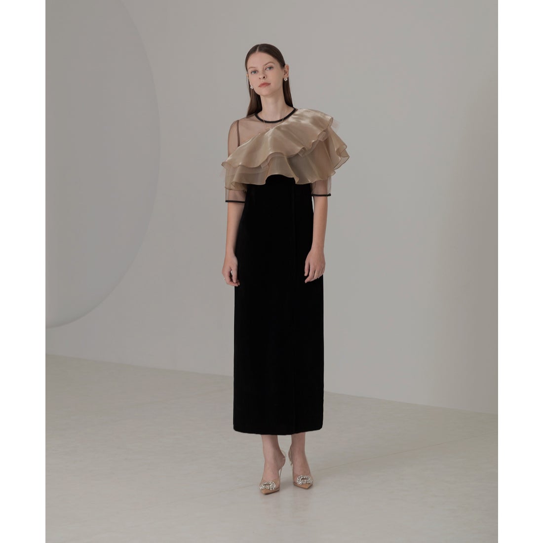 レジャ Leja アシンメトリーティアードフリル3WAYベロアIラインドレス