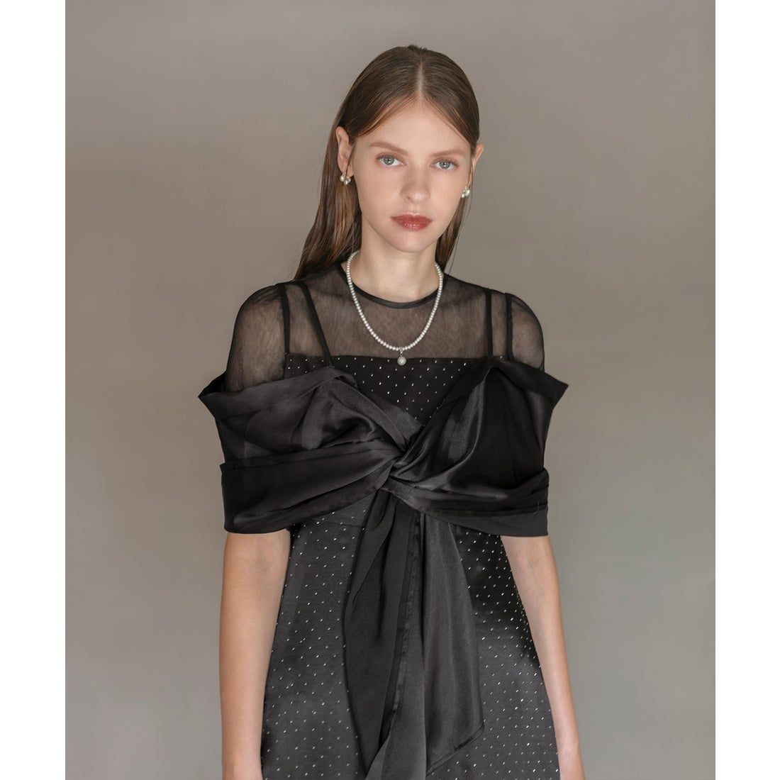 レジャ Leja 2WAYフロントリボンボレロストーンドット柄Aラインドレス