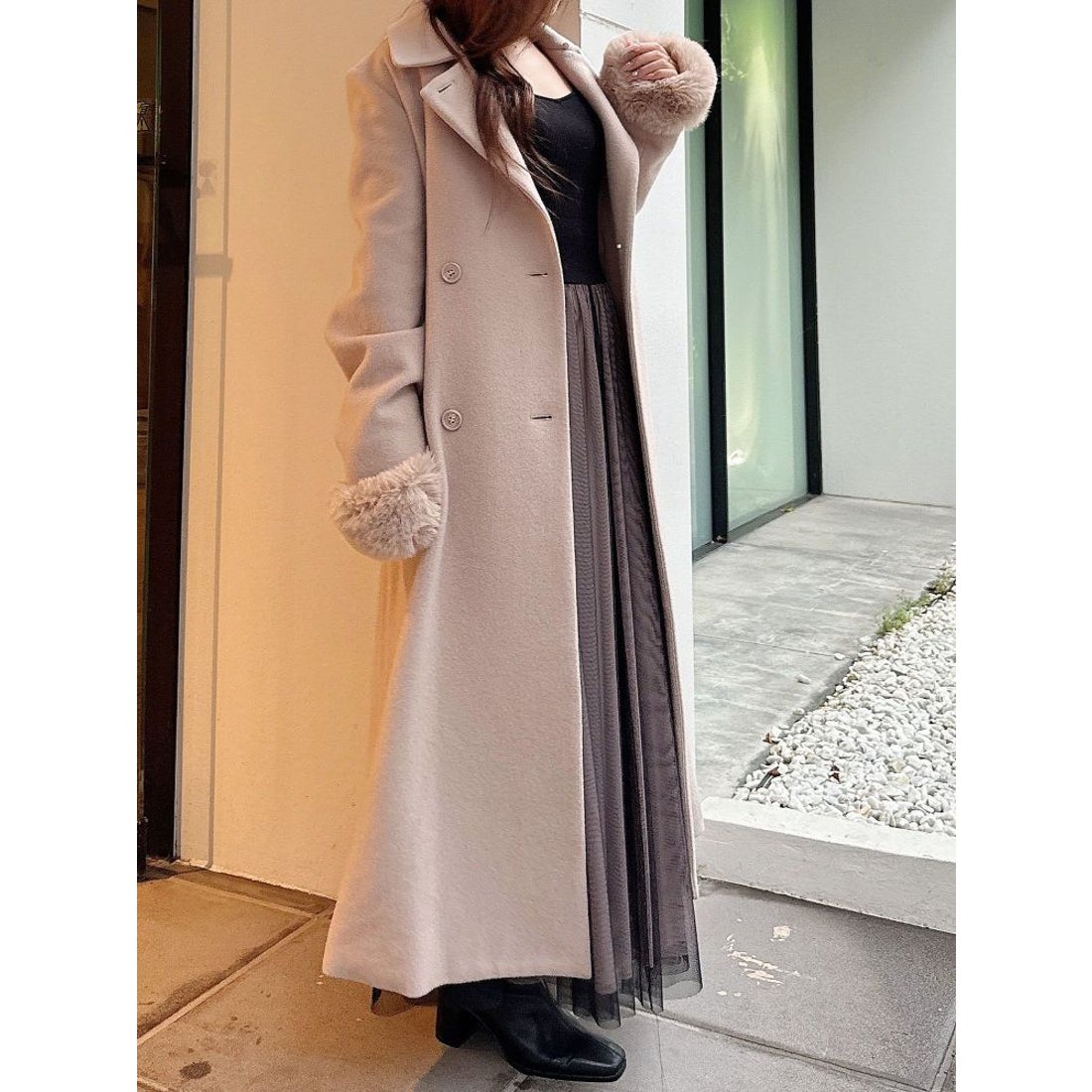 マーキュリーデュオ MERCURYDUO ファー付ウールコート （ベージュ