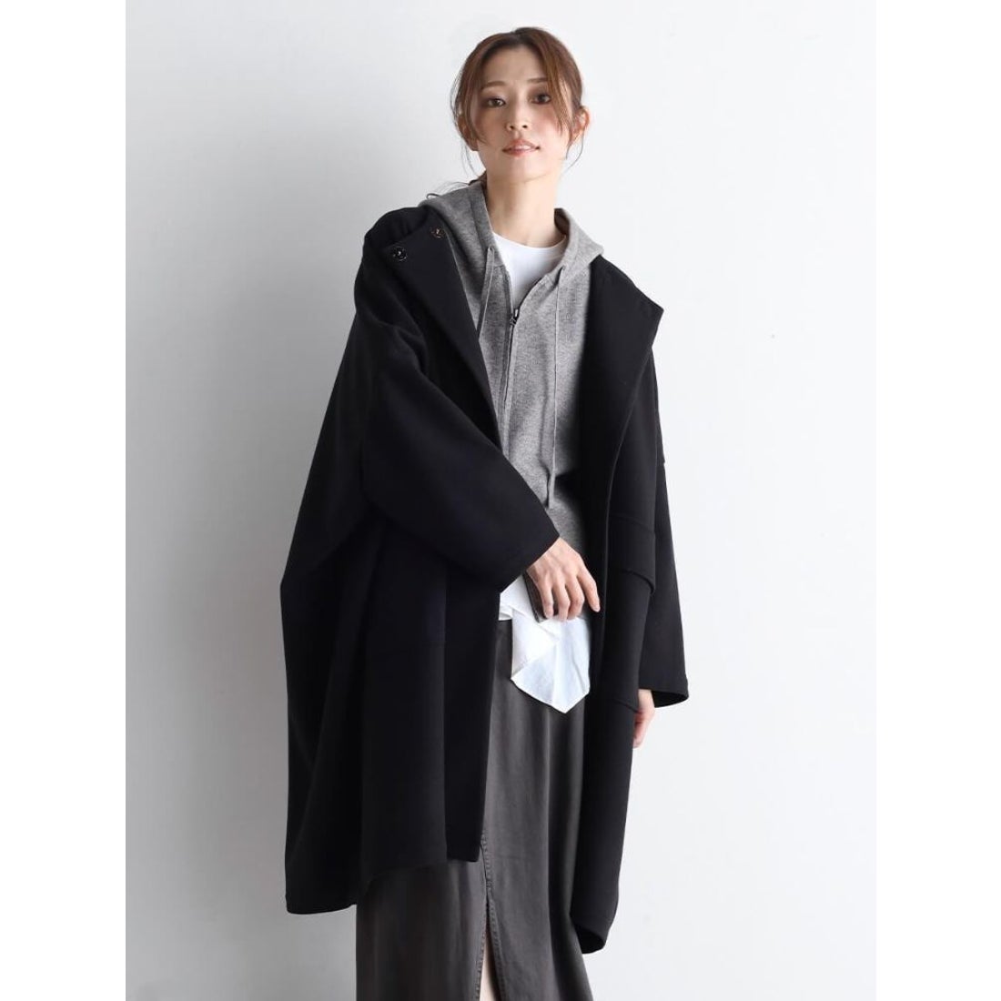 クローブ CLOVE ノーカラーロングコート （ブラック） - ファッション