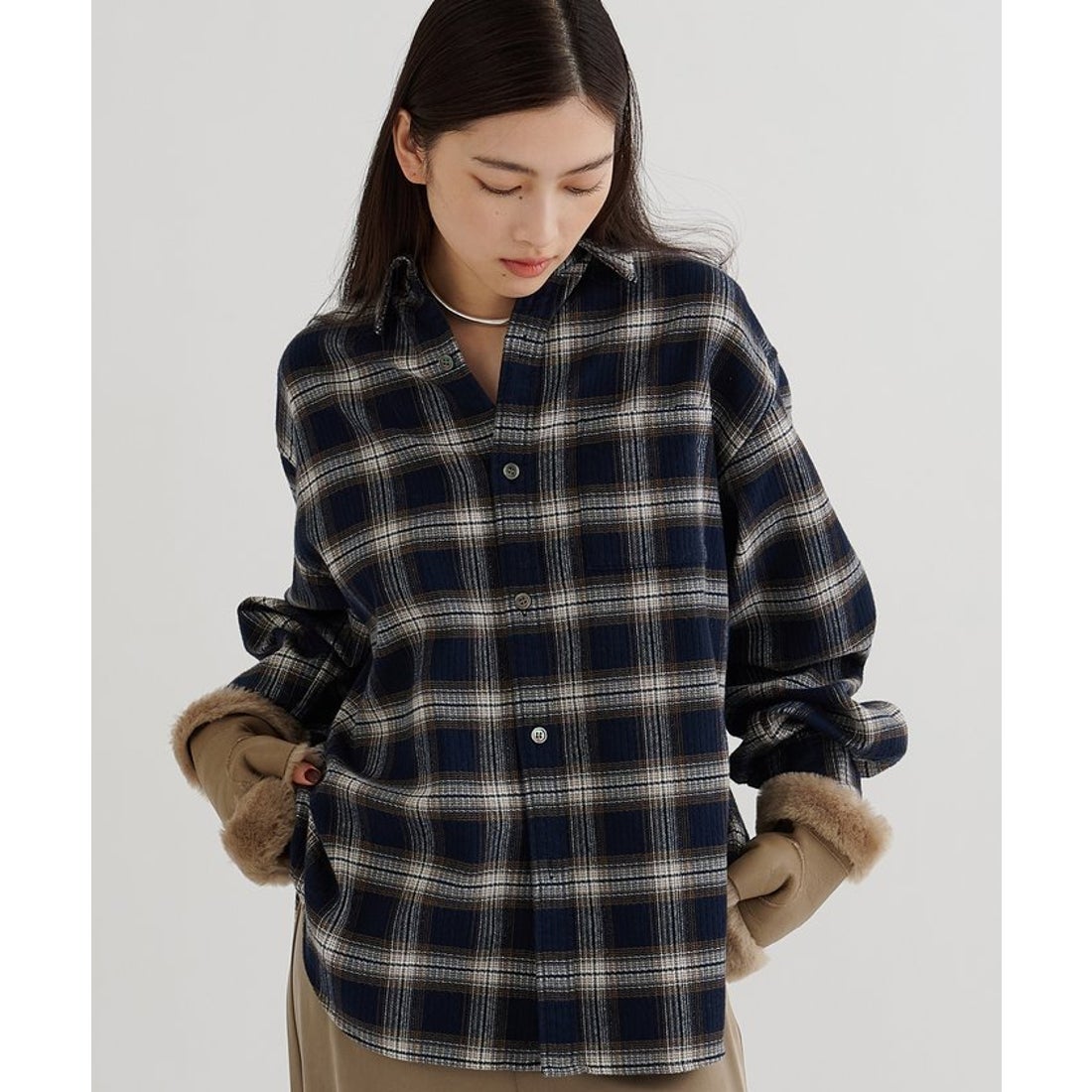 ウィムガゼット Whim Gazette ピケチェックシャツ （navy