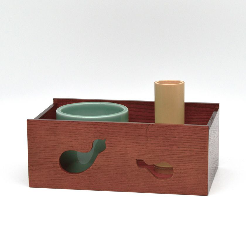 飛騨春慶塗 莨盆 瓢透し手付 春次 箱入 茶道具 漆器 茶道具 煙草