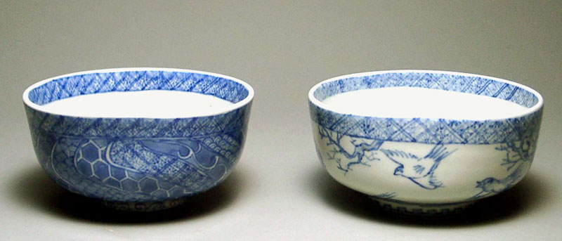 W126-1 中国 南京 古染付煎茶碗 10客 漢詩花弦図