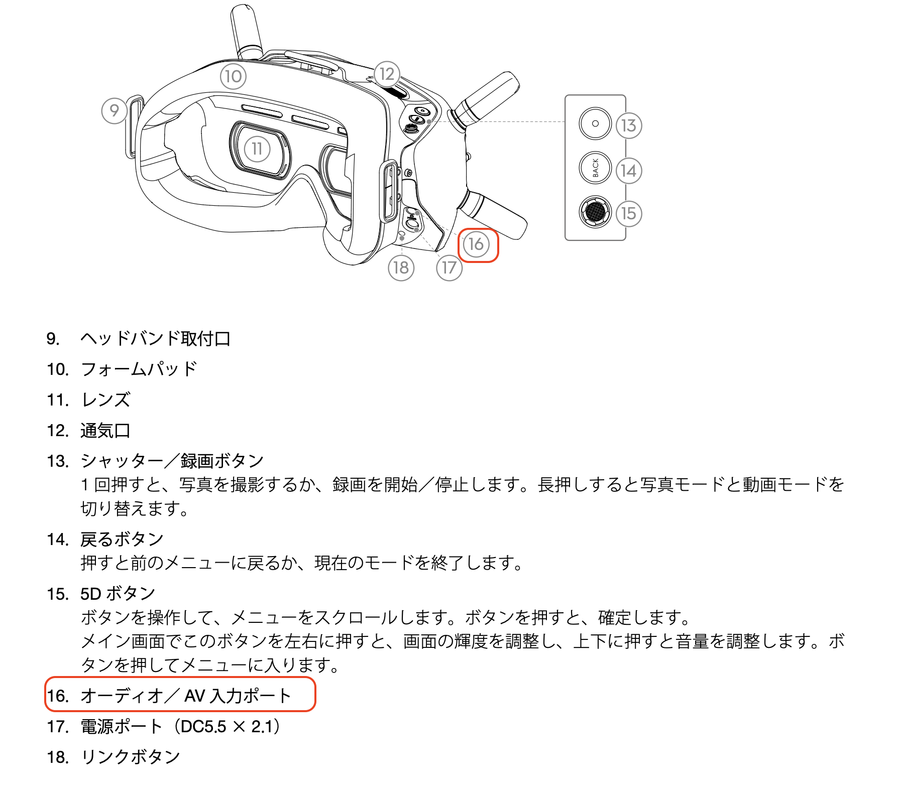 DJI FPV Goggle V2 「オーディオ/AV入力ポート」はどのような機能が