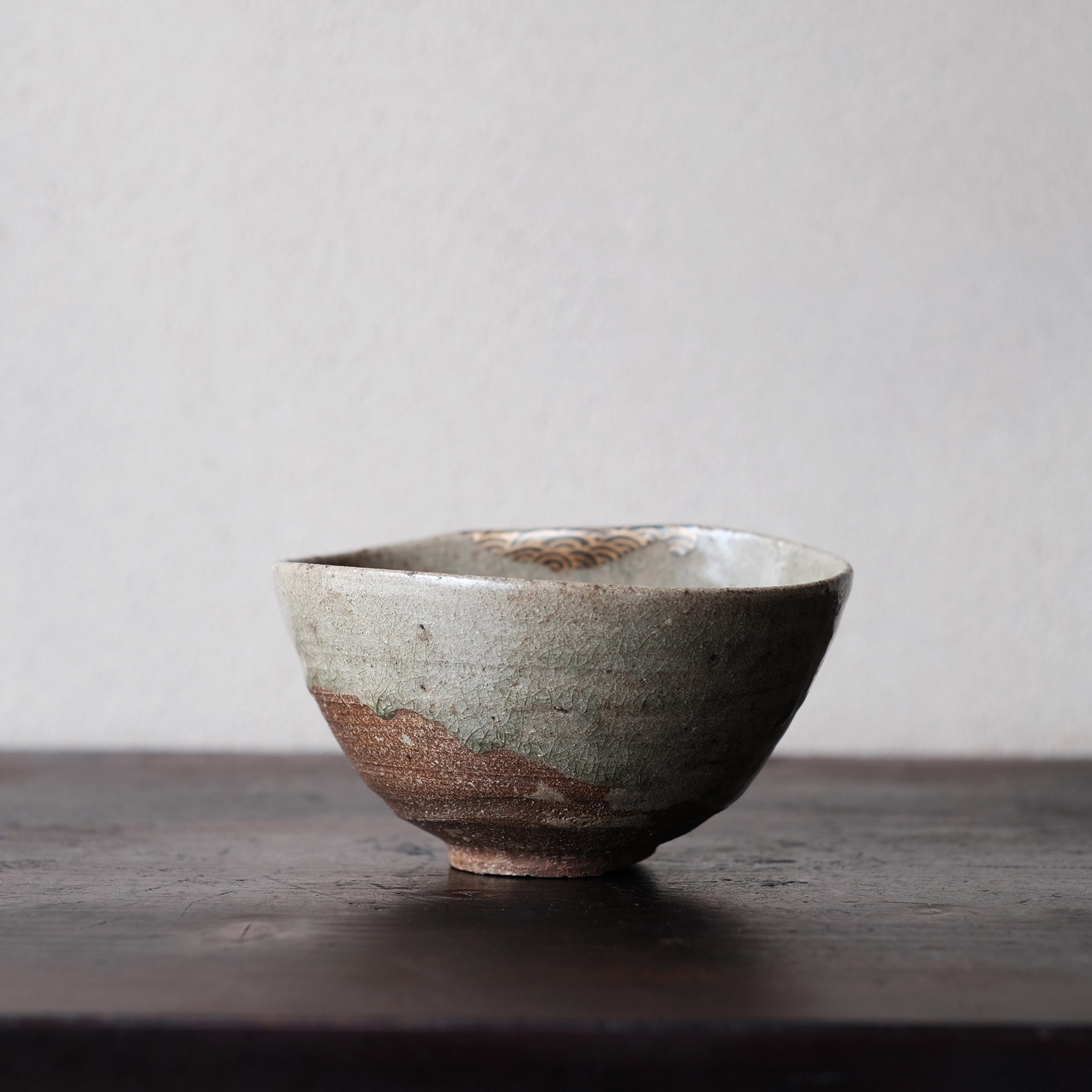 唐津焼古唐津釉垂れ手びねり変形碗時代箱付CR6652