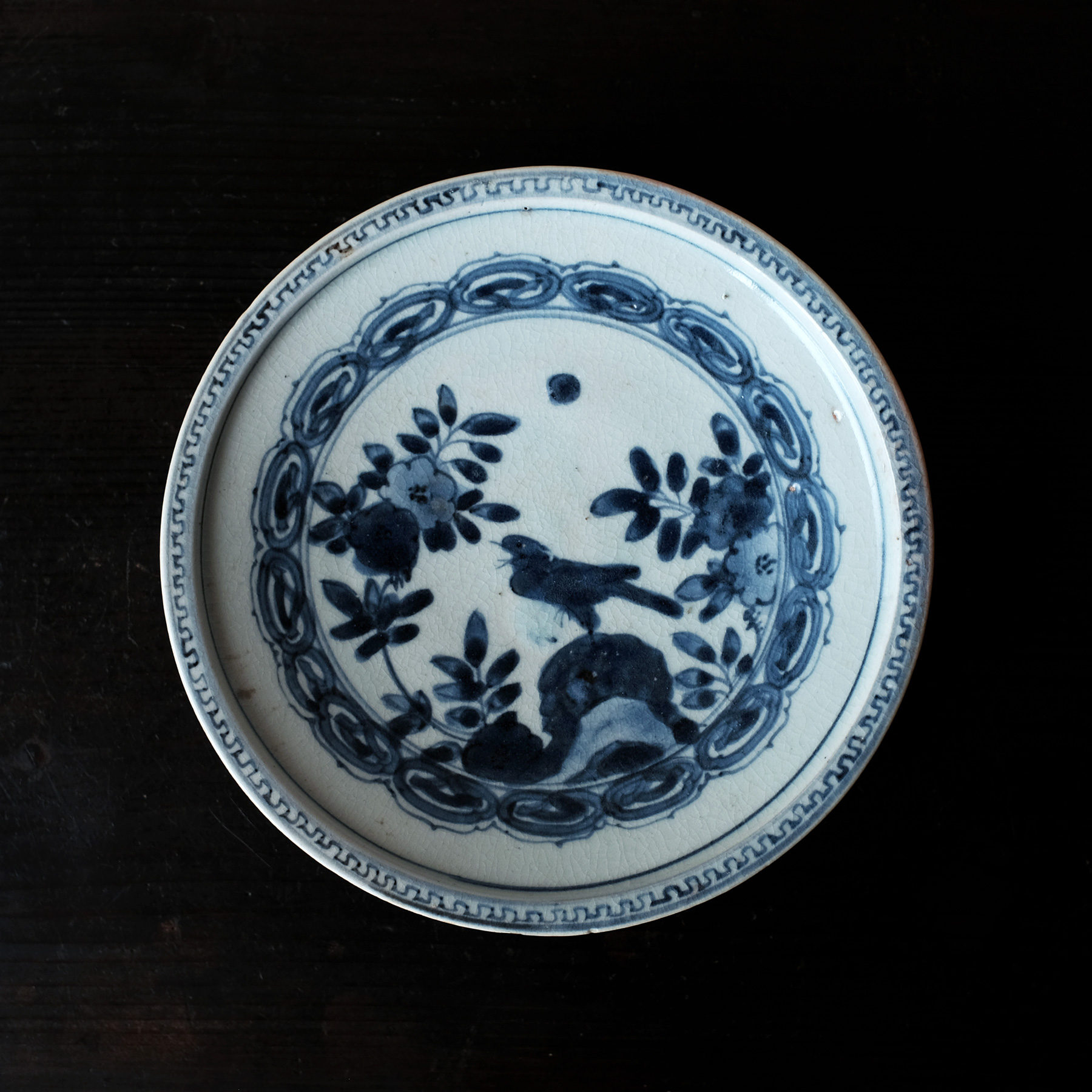 藍呉須龍紋中皿5枚清朝期共箱