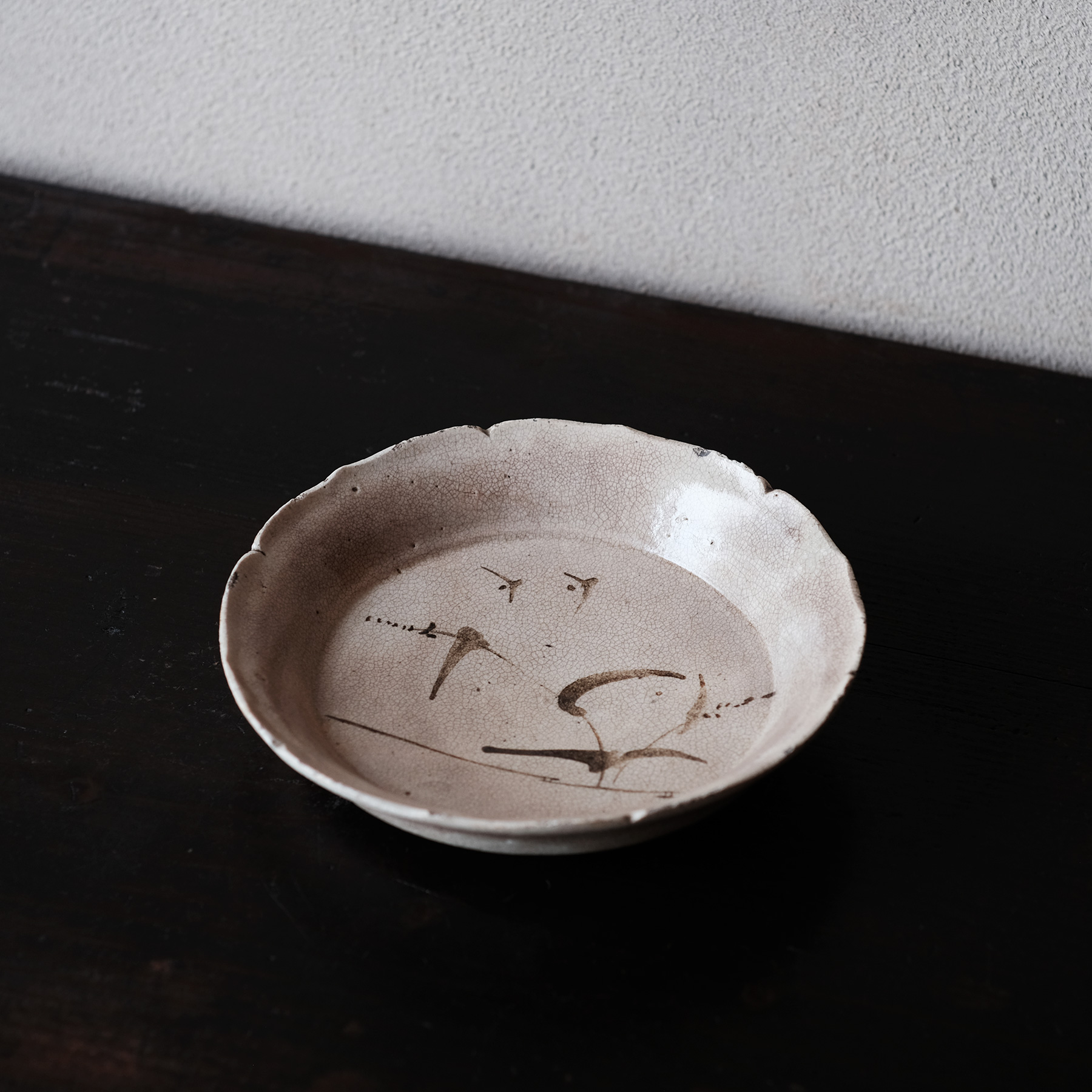 江戸時代 清水七兵衛(晩年の作) 織部調輪花小皿 陶胎 江戸