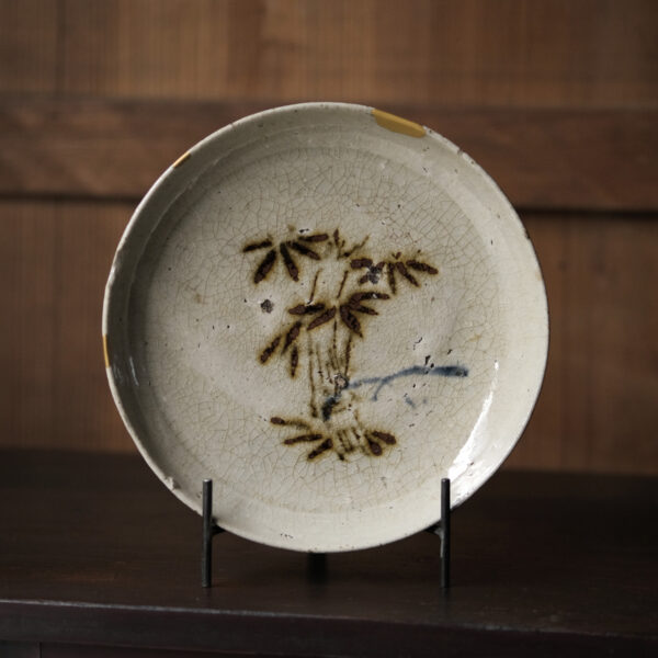 旧蔵中国、東洋骨董陶芸【鉄絵盛皿大心苑】大型鉄絵お皿在銘あり共箱