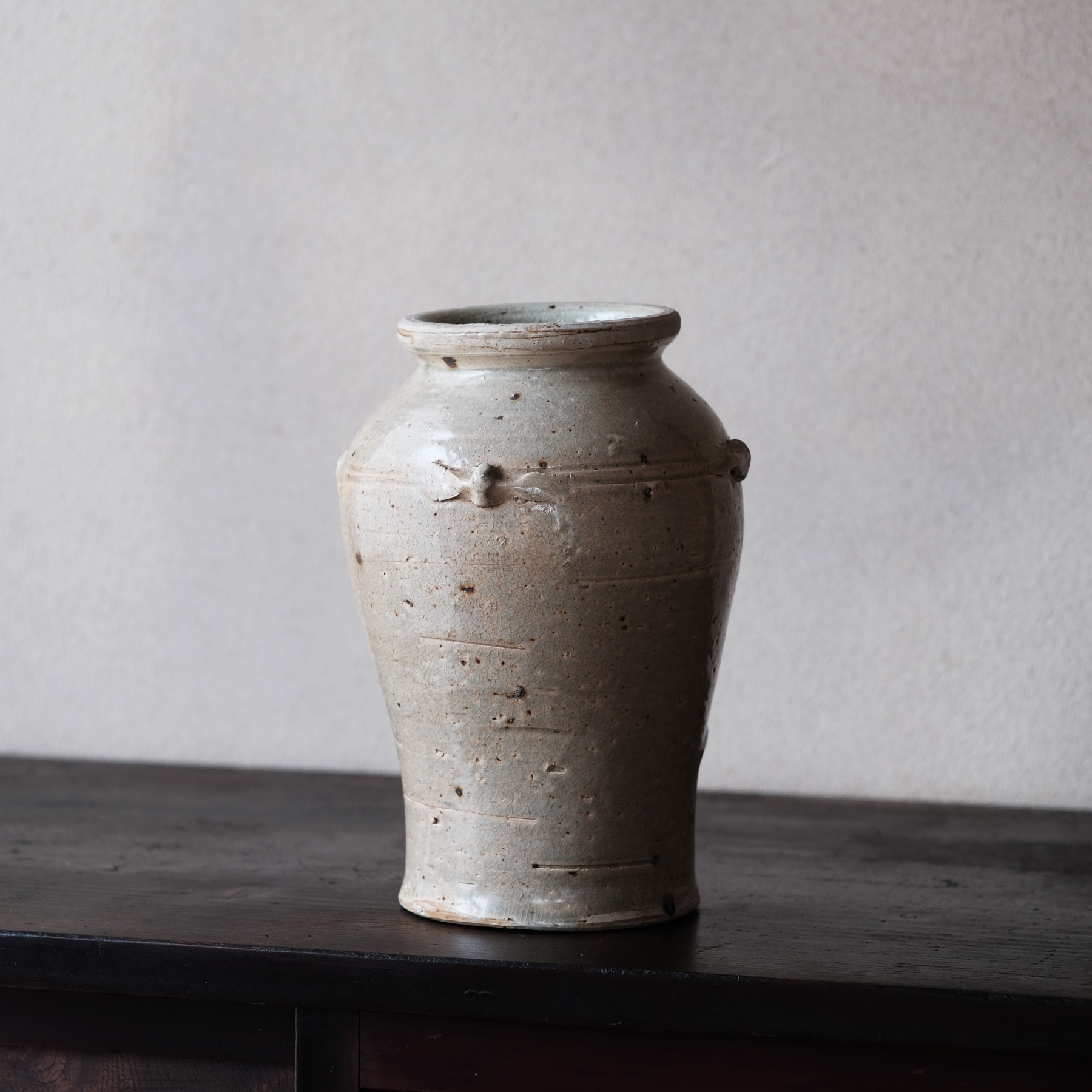 中国明朝青釉 四耳壺陶器 骨董品 時代物 高さ30cmx12cm整理品現状品のみ