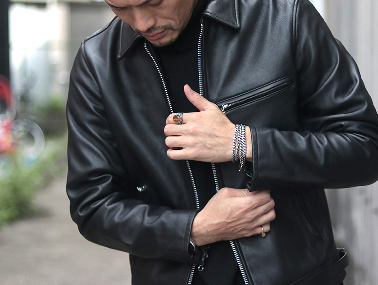 メンズビギ コレクティブ シングルライダース 羊革 レザージャケット