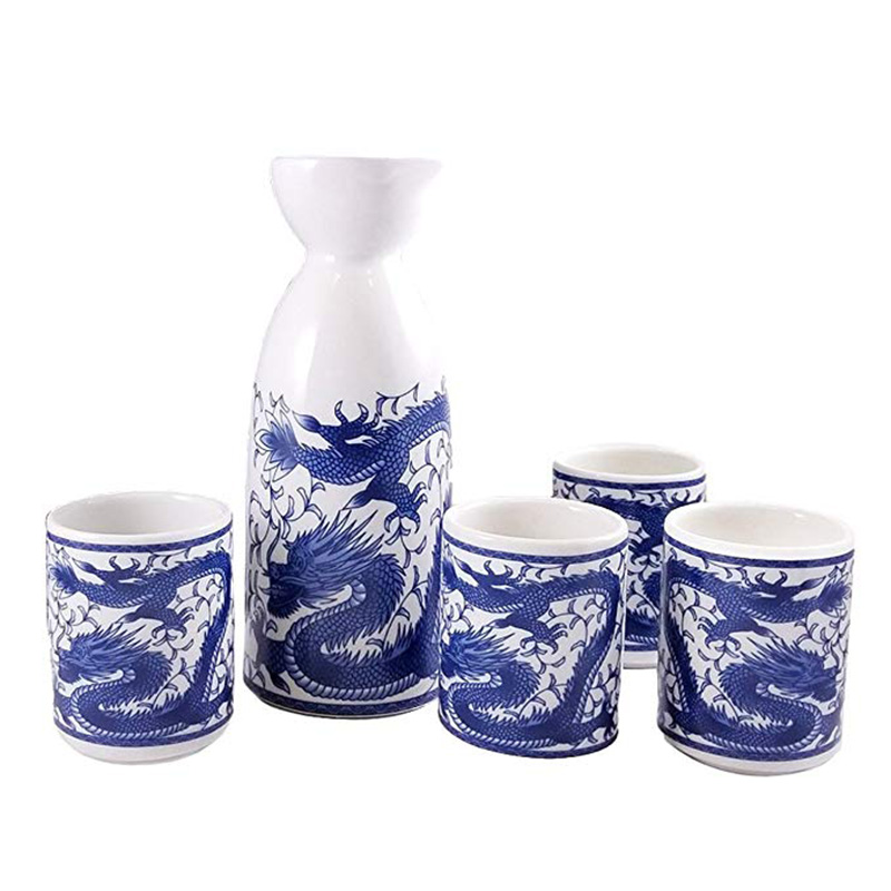 中国の青と白の陶磁器の龍の形をした酒瓶とカップのセット| Alibaba.com