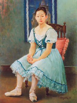 絵画 油彩画 少女 岸本和子 「明日へ」 岸本和子 『油絵展』
