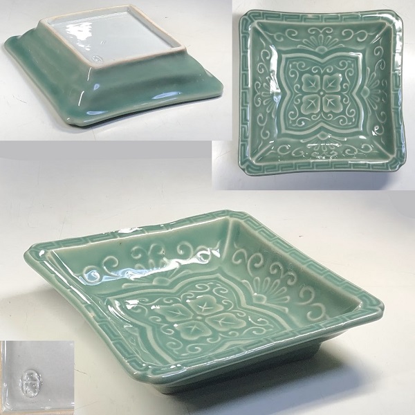 青磁の四方皿5枚揃 五陶 菓子皿 懐石料理 明治期 茶道具