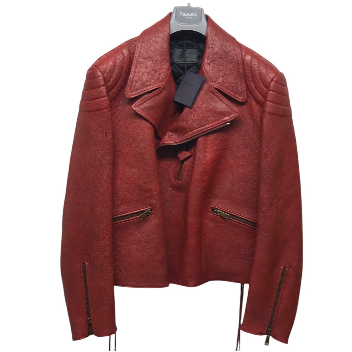 PRADA レッドレザーシングルライダースジャケット