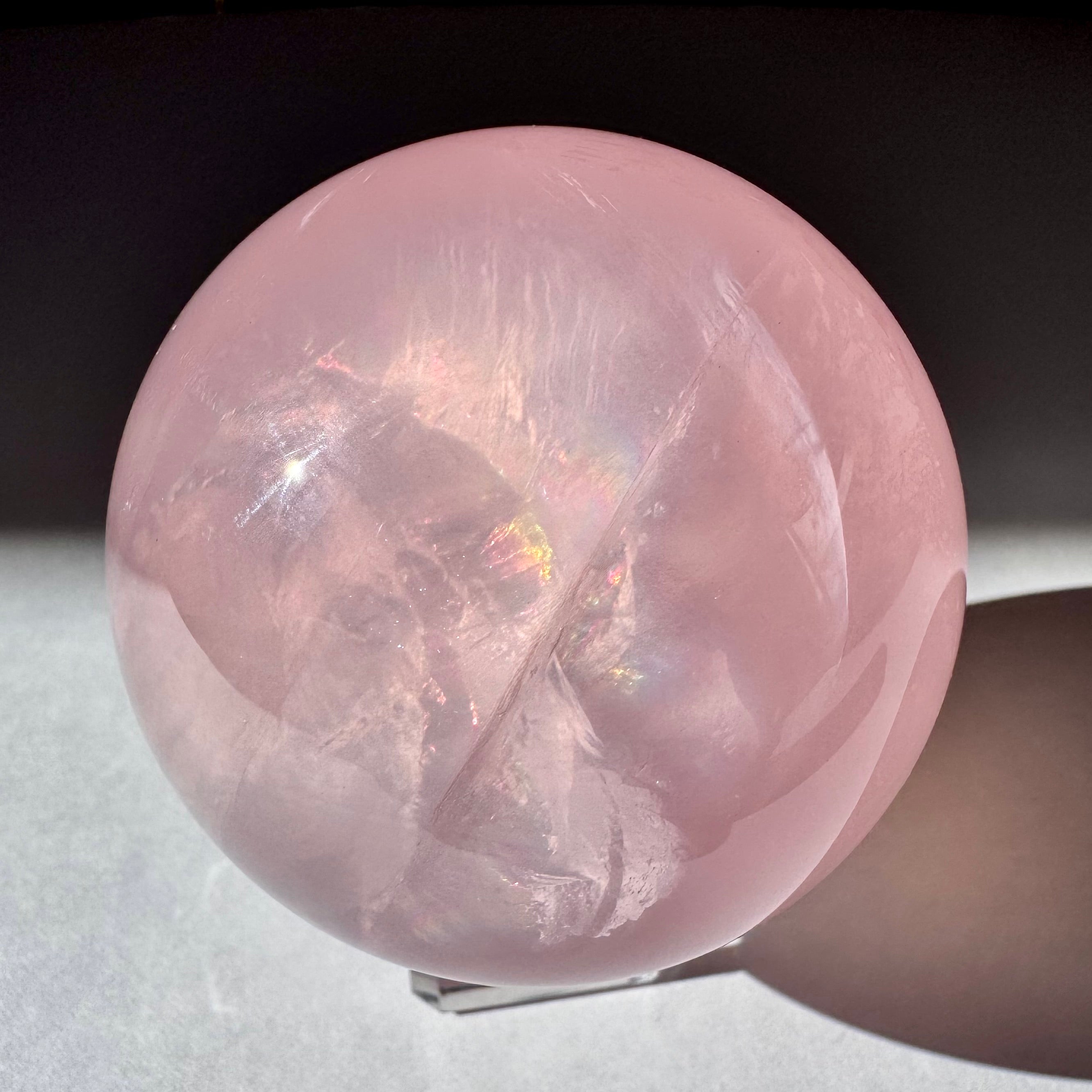 ローズクォーツ 虹 スフィア 4.0㎝ 91.2 透明感 プリズム レインボー