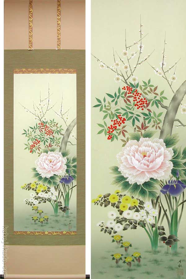 楽天市場】掛け軸 四季草花 （横山香秋） 送料無料 【掛軸】【一間床