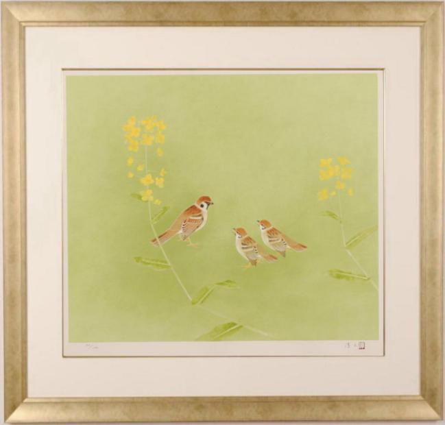 楽天市場】上村淳之 雪中小禽 鳥 絵画 和風 梅 花 日本画 インテリア