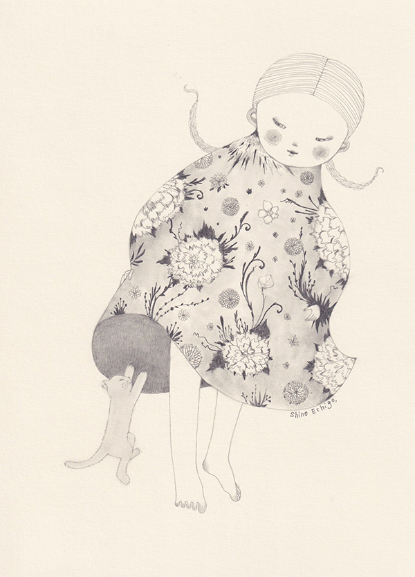 越後しの 鉛筆画作品