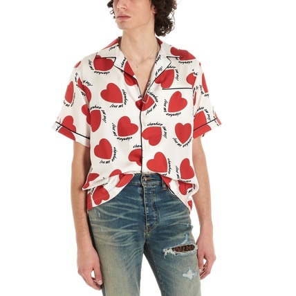 関税送料込】 AMIRI アミリ ハート柄 シルクシャツ ボウリングシャツ