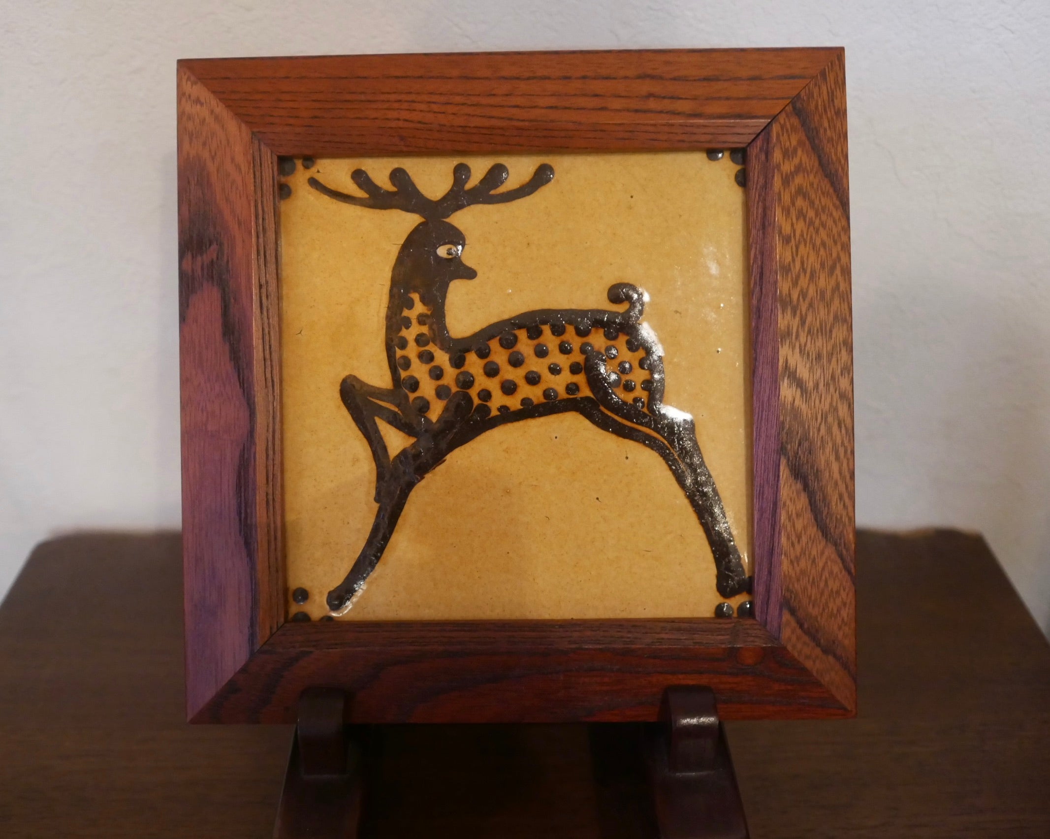 舩木研兒【鹿】スリップウェア 陶板 額入り フォークアート