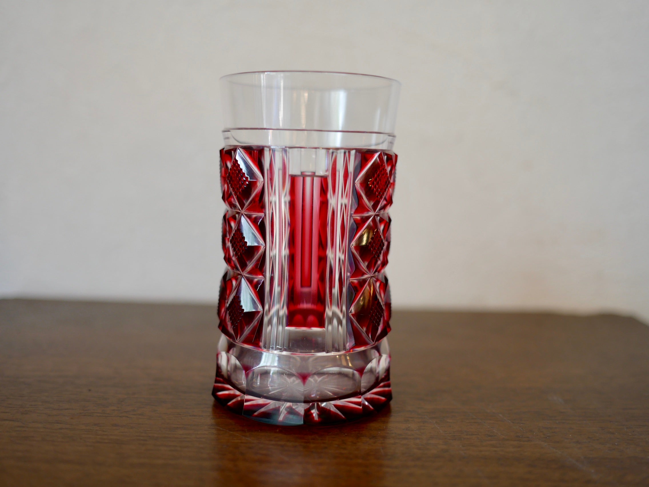 島津薩摩切子【矢来魚子紋】タンブラー 紅ガラス クリスタルガラス 酒