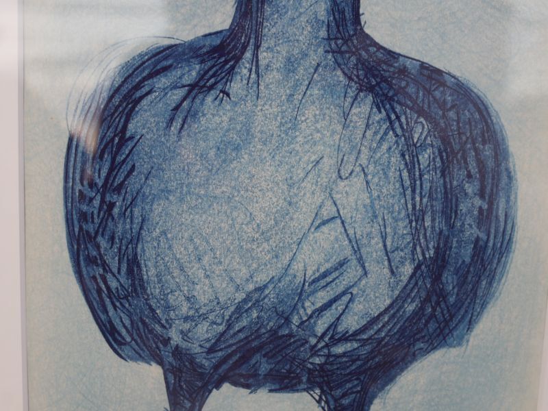 粟津 潔作「藍鳥」直筆サイン入り 1985年製作 粟津潔 「青い鳥」木版画