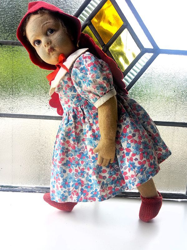 LENCI DOLL アンティークのレンチ・ドール 赤い頭巾の人形 31cm LENCI