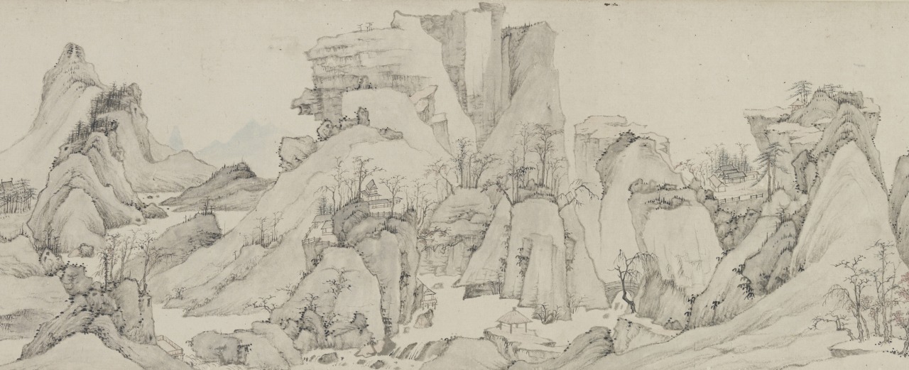 中国絵画 清国 名家 表江 「阿房宮」 山水絵 国画 巻物 巻き絵 中国