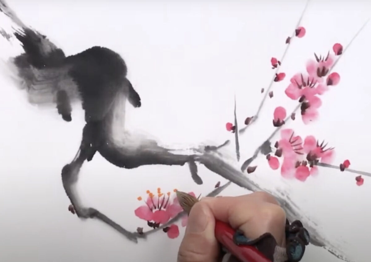 梅の花と鳥 水墨画 大きなサイズ 梅の花と鳥 水墨画 大きなサイズ