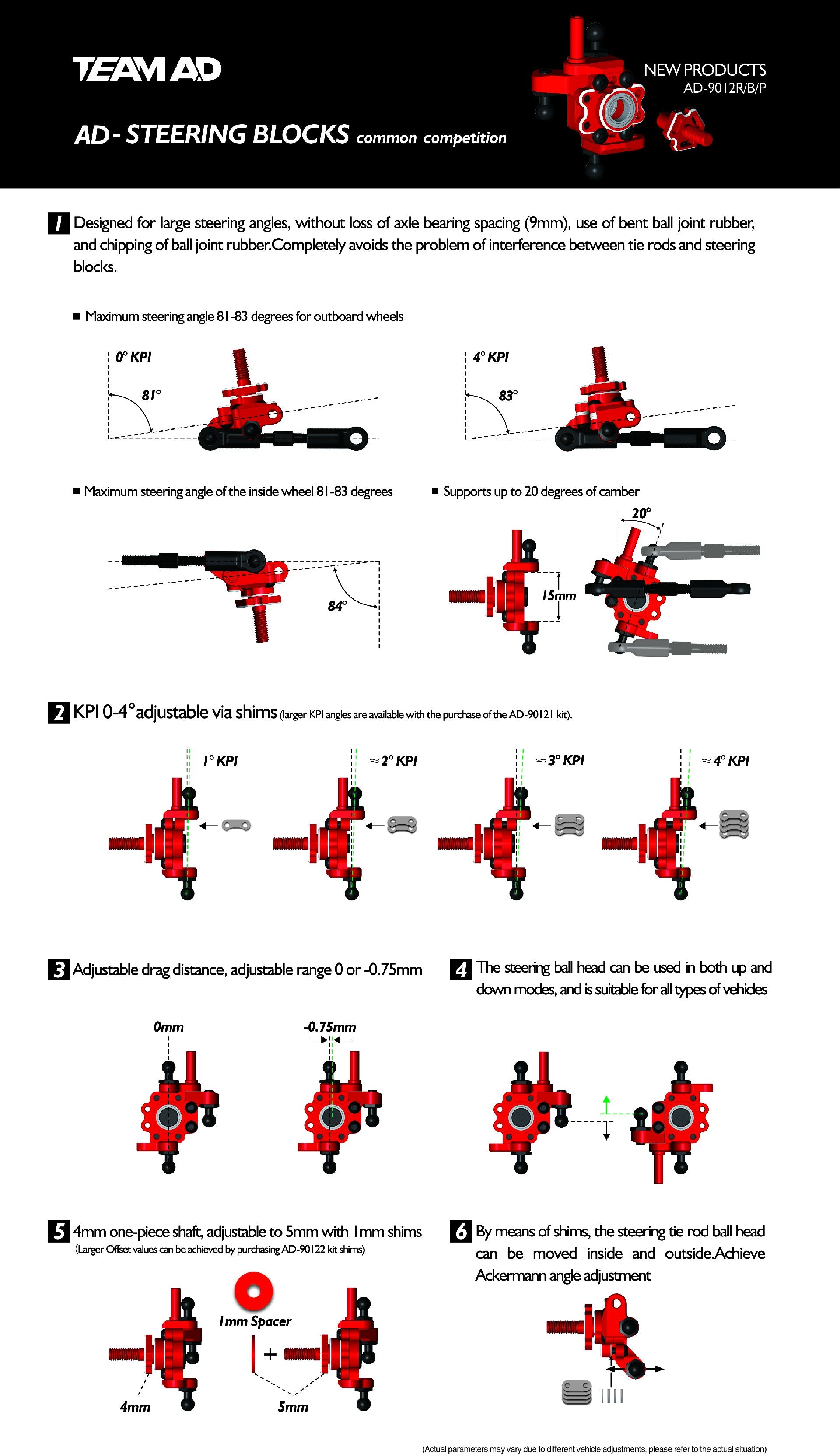 Steering Blocks - RWD Knuckles for 1-10 RC Drift Car (Red Purple