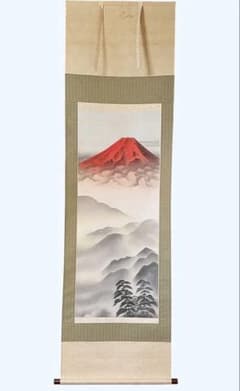 赤富士」 杉原蘭雪 茶道具 掛軸 日本画 共箱あり 富士山 正月 200