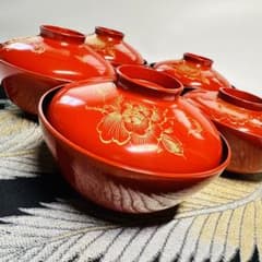 漆器 輪島塗 木製 蒔絵 蓋付椀 汁椀 5客 時代物 - メルカリ