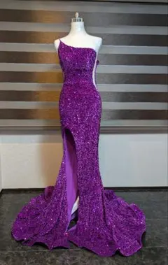 高級 コンテストドレス マーメイド/パーティ/スパンコール 紫