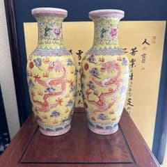 綺麗な花瓶中国色絵龍の図天球瓶高さ約39cm