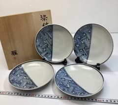 中皿 大徳寺 東山 共箱 銘 染付 木箱 竹