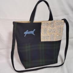 ハンドメイド✃アンティーク花柄ファブリック＆ブラックウォッチ