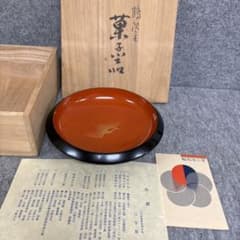 089輪島塗三谷吾一作千羽鶴沈金卓上膳5枚セット未使用品共箱共布