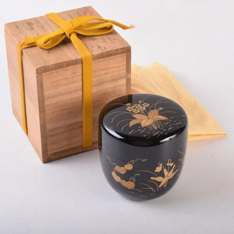 R565四季棗『塗師峯清作』『夜桜朝顔稲雀松喰鶴』共箱茶道具